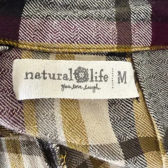 Natural Life Plaid Maxi Shirt Dress Fairy Grunge Whimsigoth Lagenlook Boho M - Picture 7 of 8